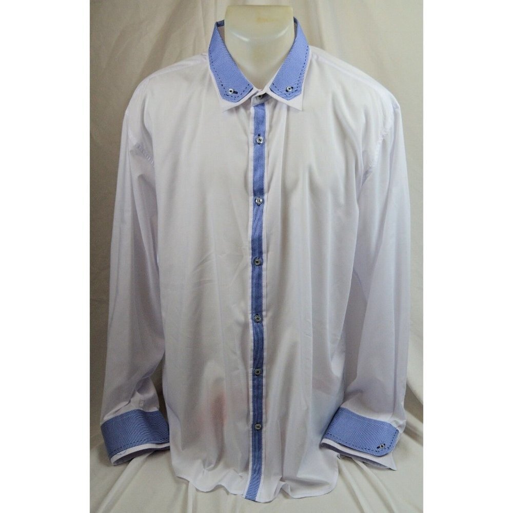 Mens Oakridge White & Blue Button Down Long Sleeve Shirt  - XXL